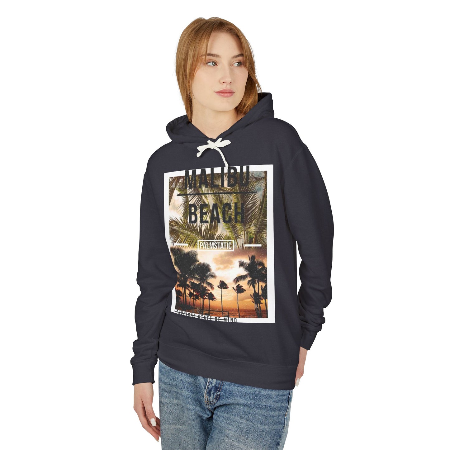 Malibu Beach Graphic Hoodie – Unisex Lightweight Sweatshirt for Tropical Vibes