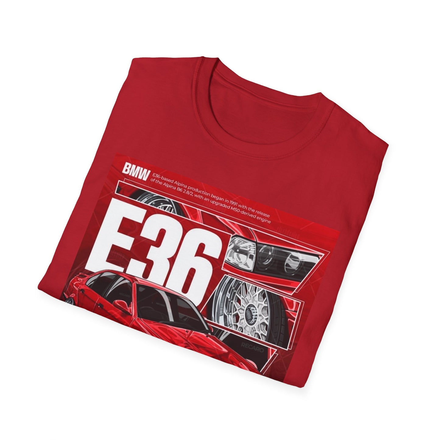 BMW E36 Graphic Unisex Softstyle T-Shirt, Car Enthusiast Tee, Vintage Auto Shirt, Gift for Him, Racing Apparel, Automotive Fashion