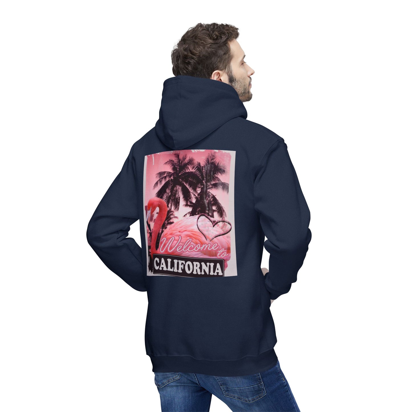 California Vibes Unisex Hooded Sweatshirt - Tropical Flamingo Design