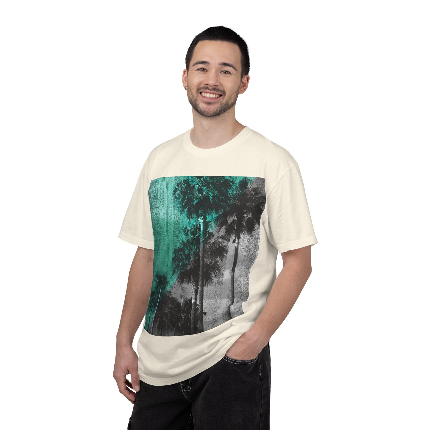 Palm Trees Photo Tee — Vintage Teal Sunset T-Shirt