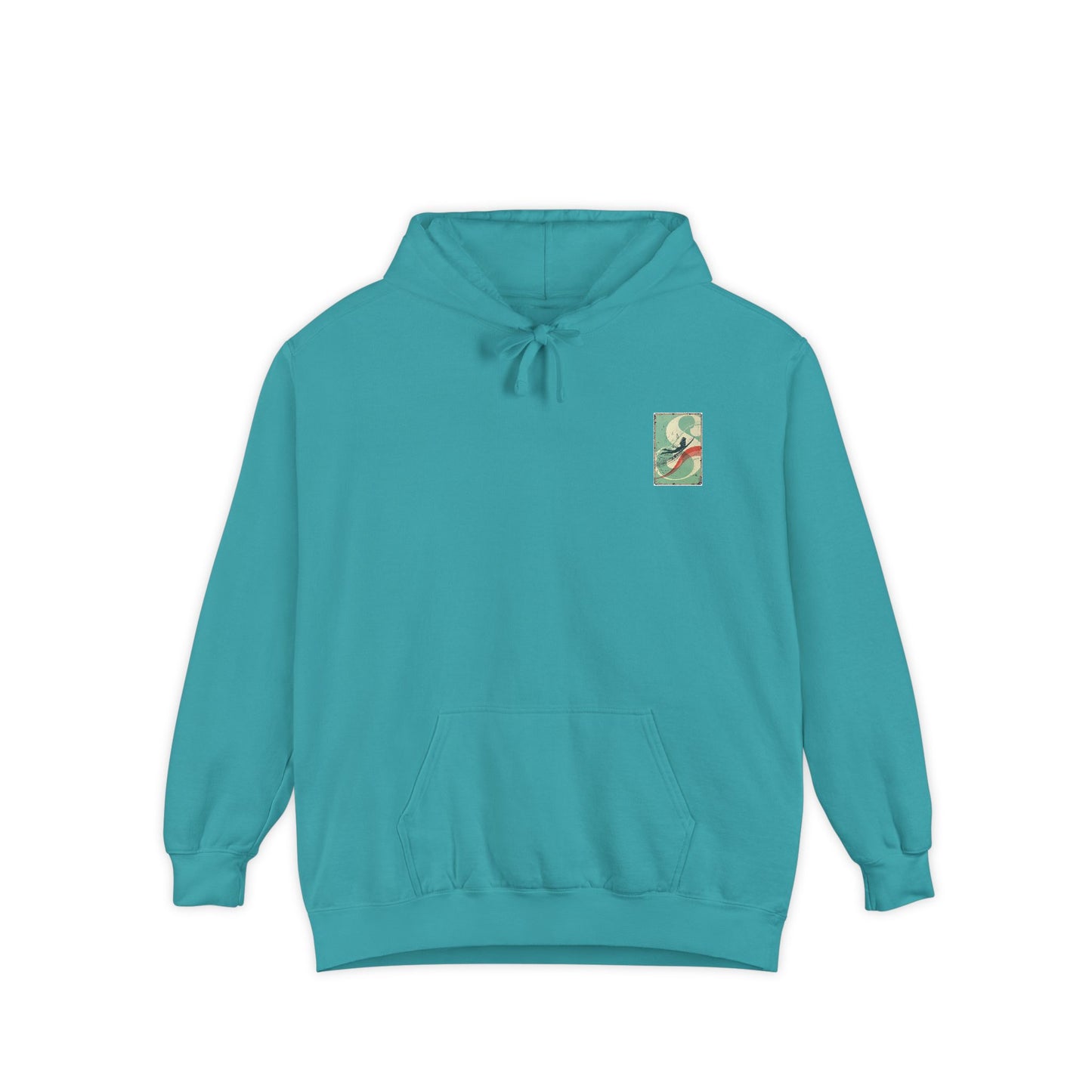 White Hoodie with Retro Skate Sticker Graphic — Vintage Skateboard Design