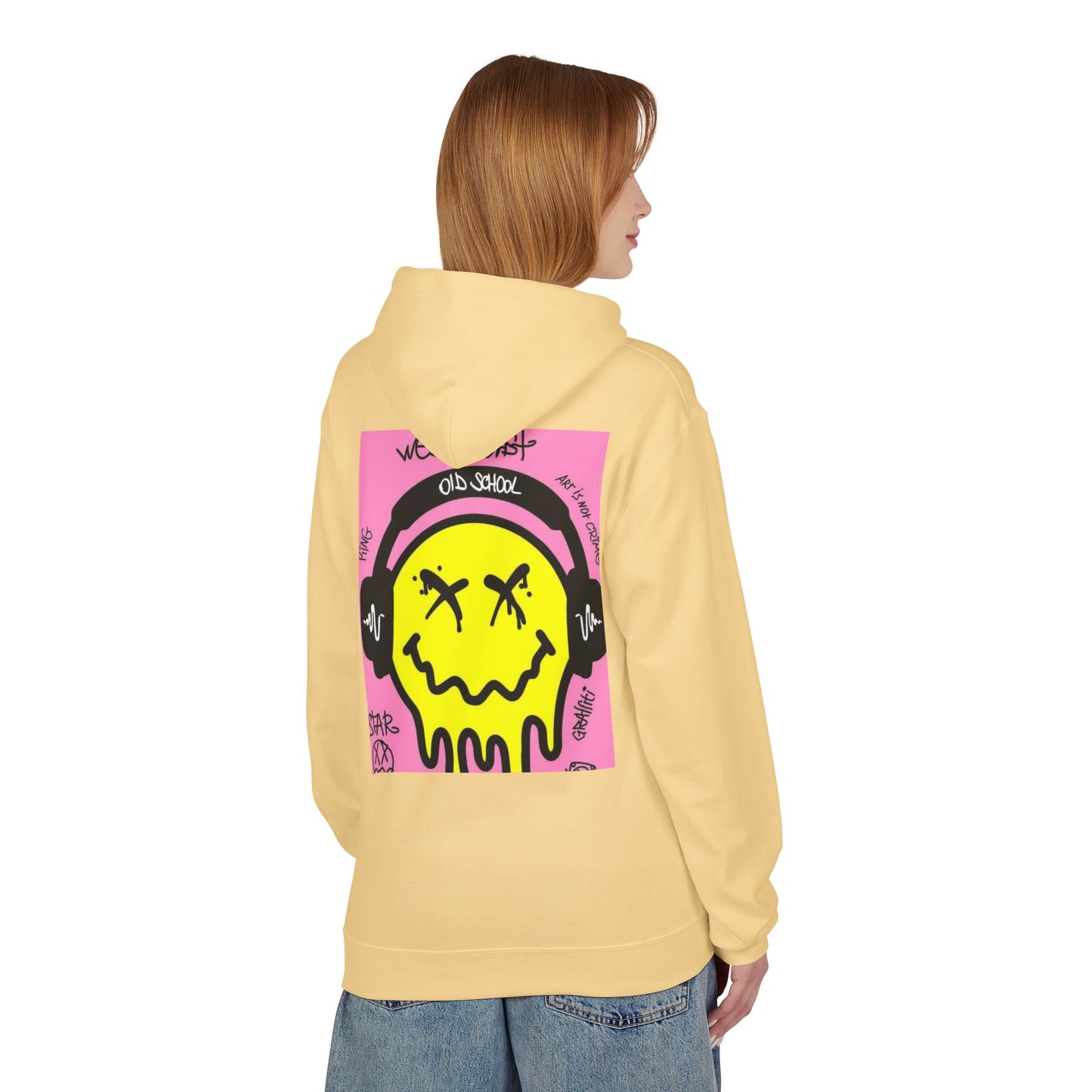 Retro Graffiti Hoodie – Unisex Midweight Fleece with Vibrant Yellow Design