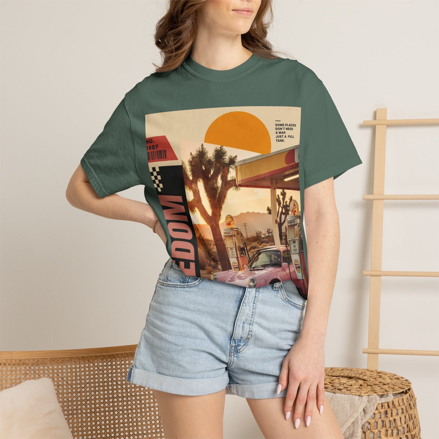 Freedom Road T-Shirt — Retro Desert Sunset Vintage Car Graphic