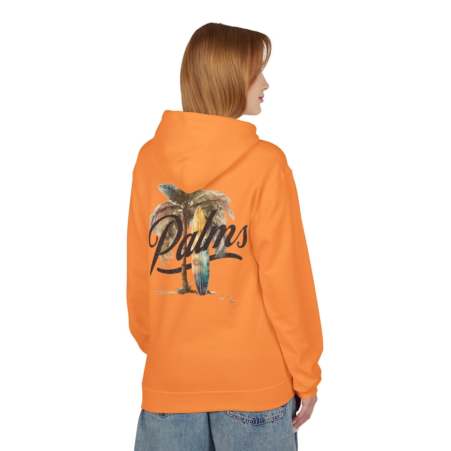 Cozy Beach Vibes Hoodie - Palm Tree & Surf Design