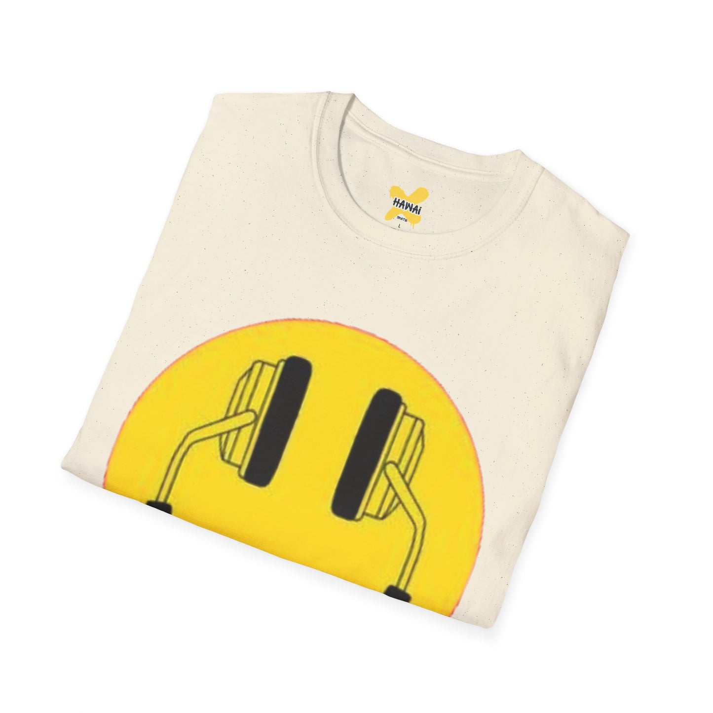 Happy Vibes Unisex Softstyle T-Shirt - Smiley Face with Headphones
