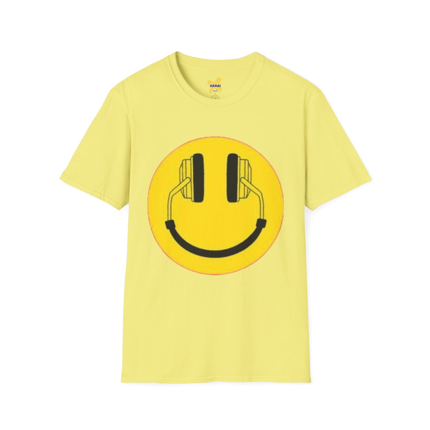 Happy Vibes Unisex Softstyle T-Shirt - Smiley Face with Headphones
