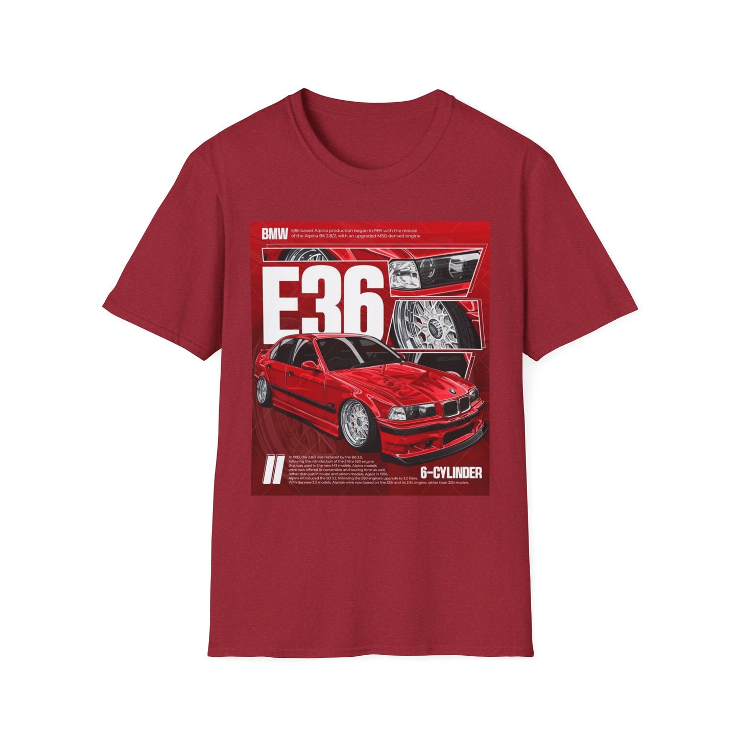 BMW E36 Graphic Unisex Softstyle T-Shirt, Car Enthusiast Tee, Vintage Auto Shirt, Gift for Him, Racing Apparel, Automotive Fashion