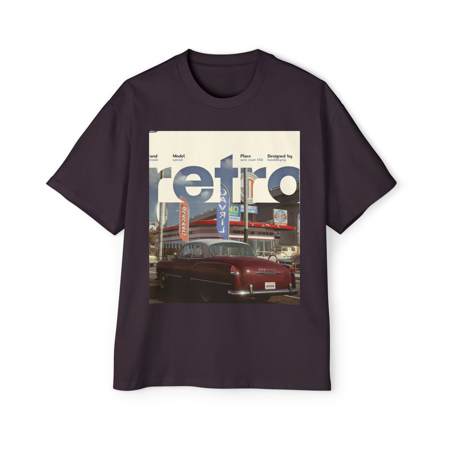 Retro Garage Tee — Vintage Car Photo Oversized T-Shirt