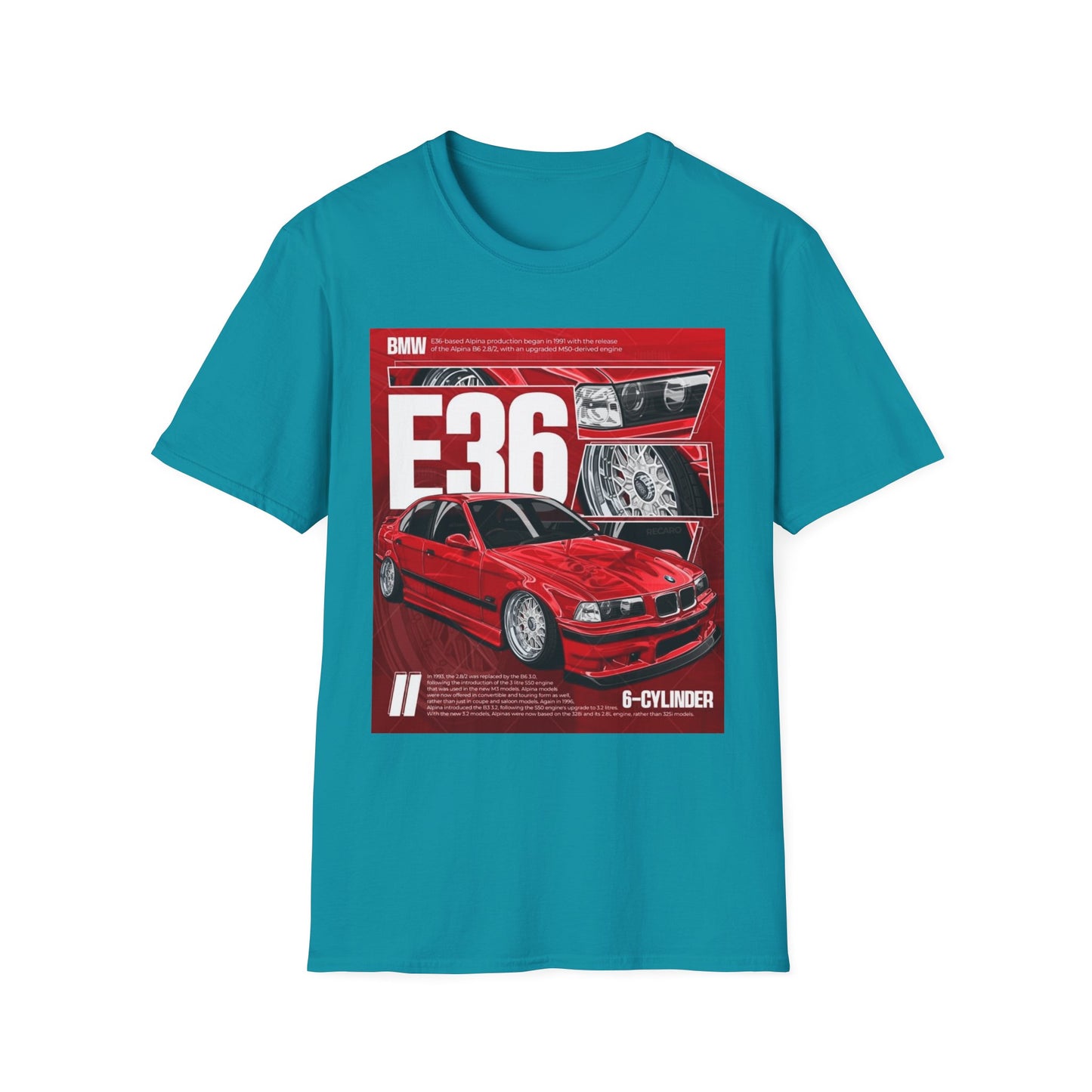 BMW E36 Graphic Unisex Softstyle T-Shirt, Car Enthusiast Tee, Vintage Auto Shirt, Gift for Him, Racing Apparel, Automotive Fashion