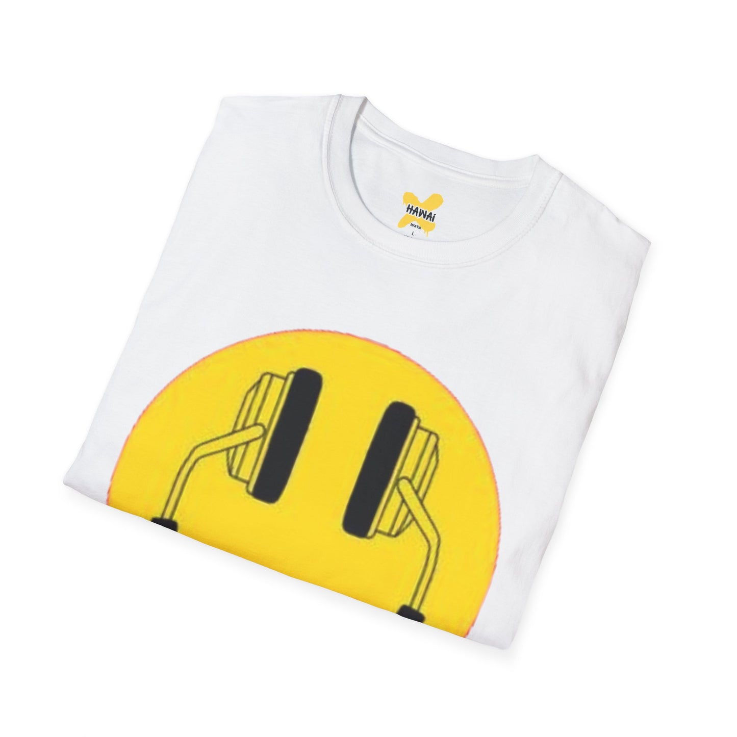 Happy Vibes Unisex Softstyle T-Shirt - Smiley Face with Headphones