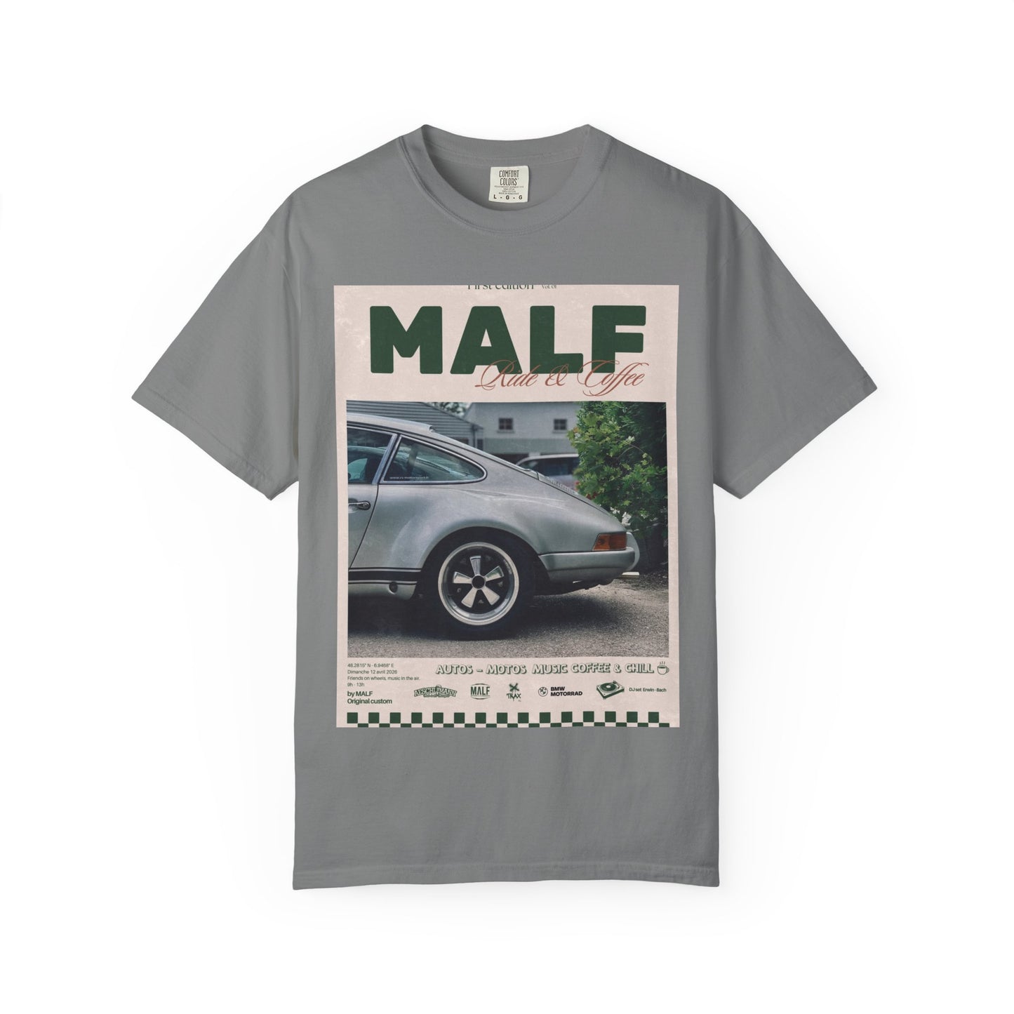 Vintage Porsche Photo Tee — "MALF Live to Ride" Graphic T-Shirt