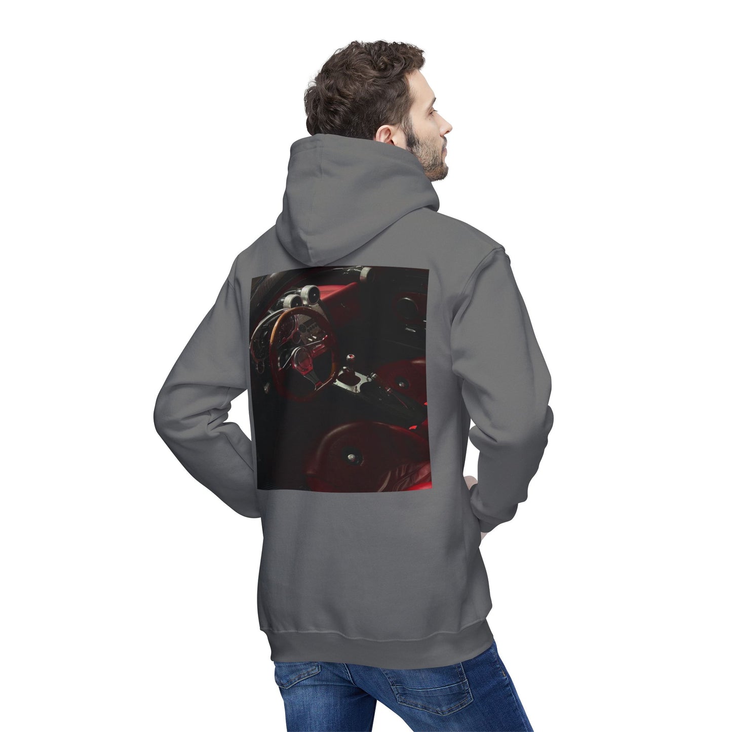Unisex Hooded Sweatshirt with Retro Car Interior Design | Cozy Style for Auto Enthusiasts
