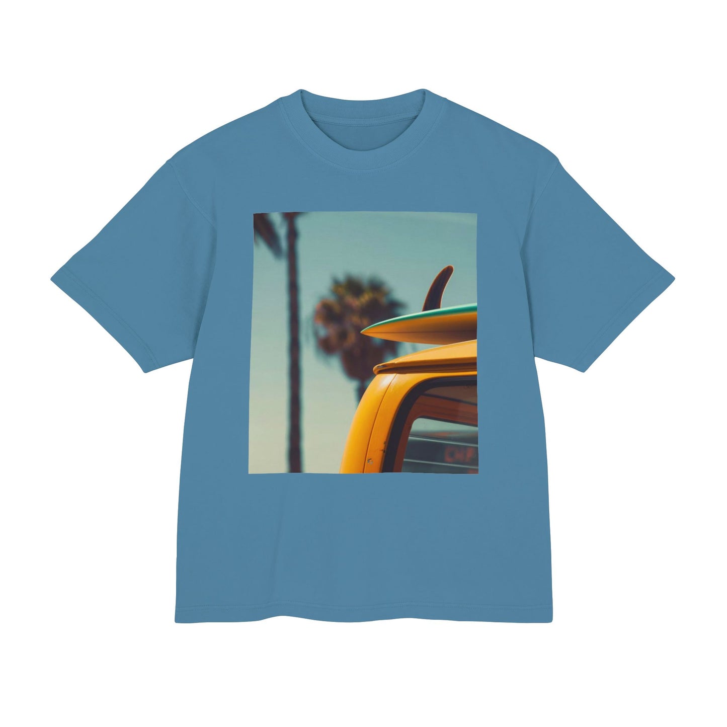 Surf Van Beach Photo Tee — Vintage Palm & Surfboard Graphic T-Shirt