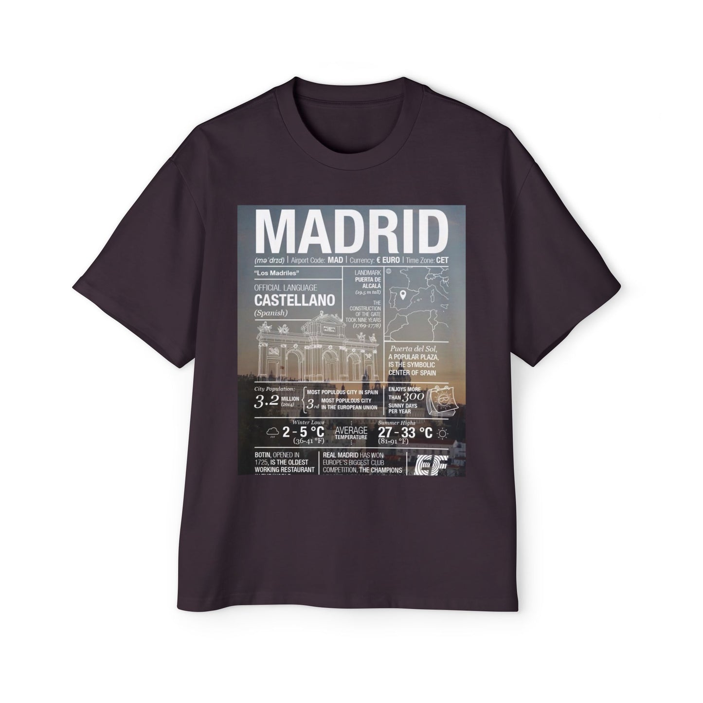 Madrid Graphic Tee — Vintage City Weather Poster T‑Shirt