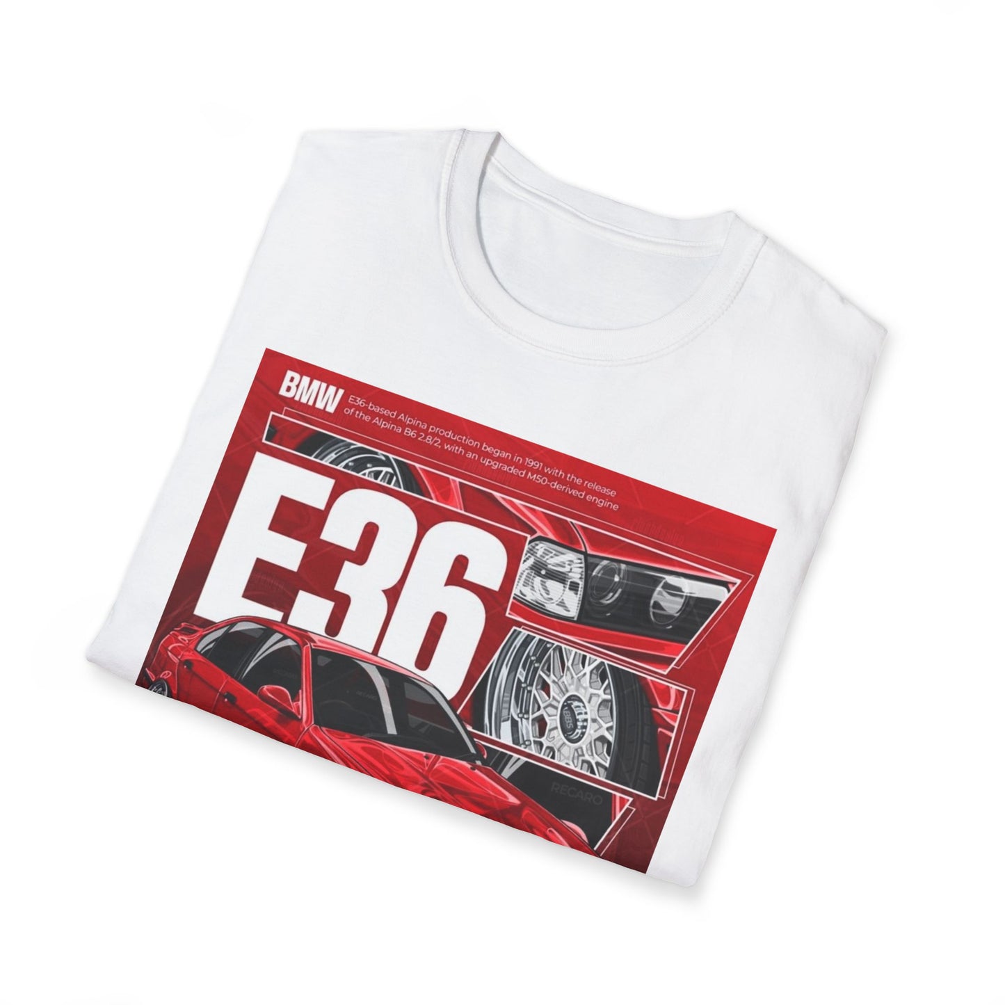 BMW E36 Graphic Unisex Softstyle T-Shirt, Car Enthusiast Tee, Vintage Auto Shirt, Gift for Him, Racing Apparel, Automotive Fashion