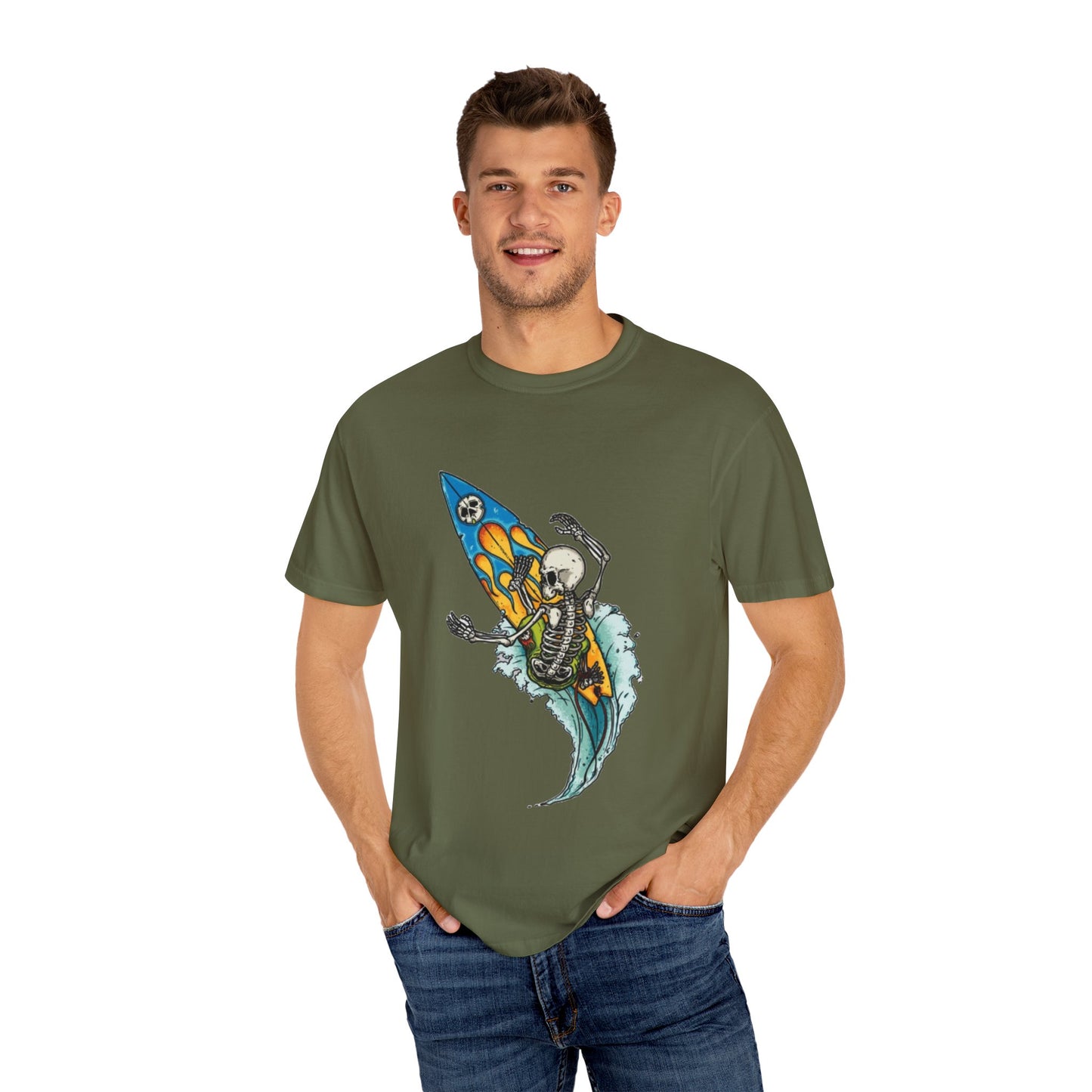 Surfing Skeleton Unisex T-shirt | Graphic Tee, Vintage Style, Beachwear, Gift for Surfers, Fun Summer Look