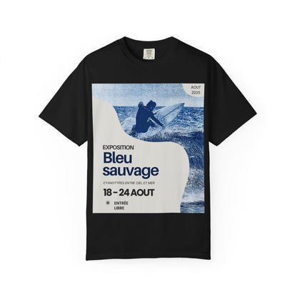 Bleu Sauvage Surf Poster T-Shirt — Vintage French Surfing Graphic Tee