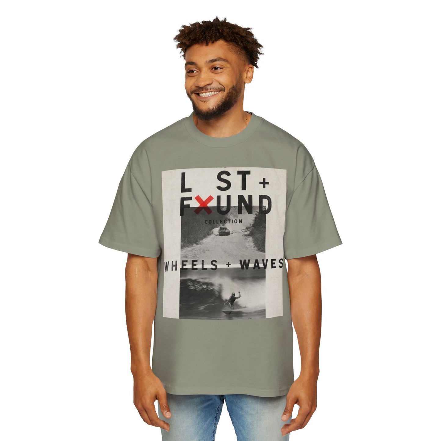 Lost & Found 'Wheels + Waves' Graphic Tee — Oversized Men's Surf Skate Shirt