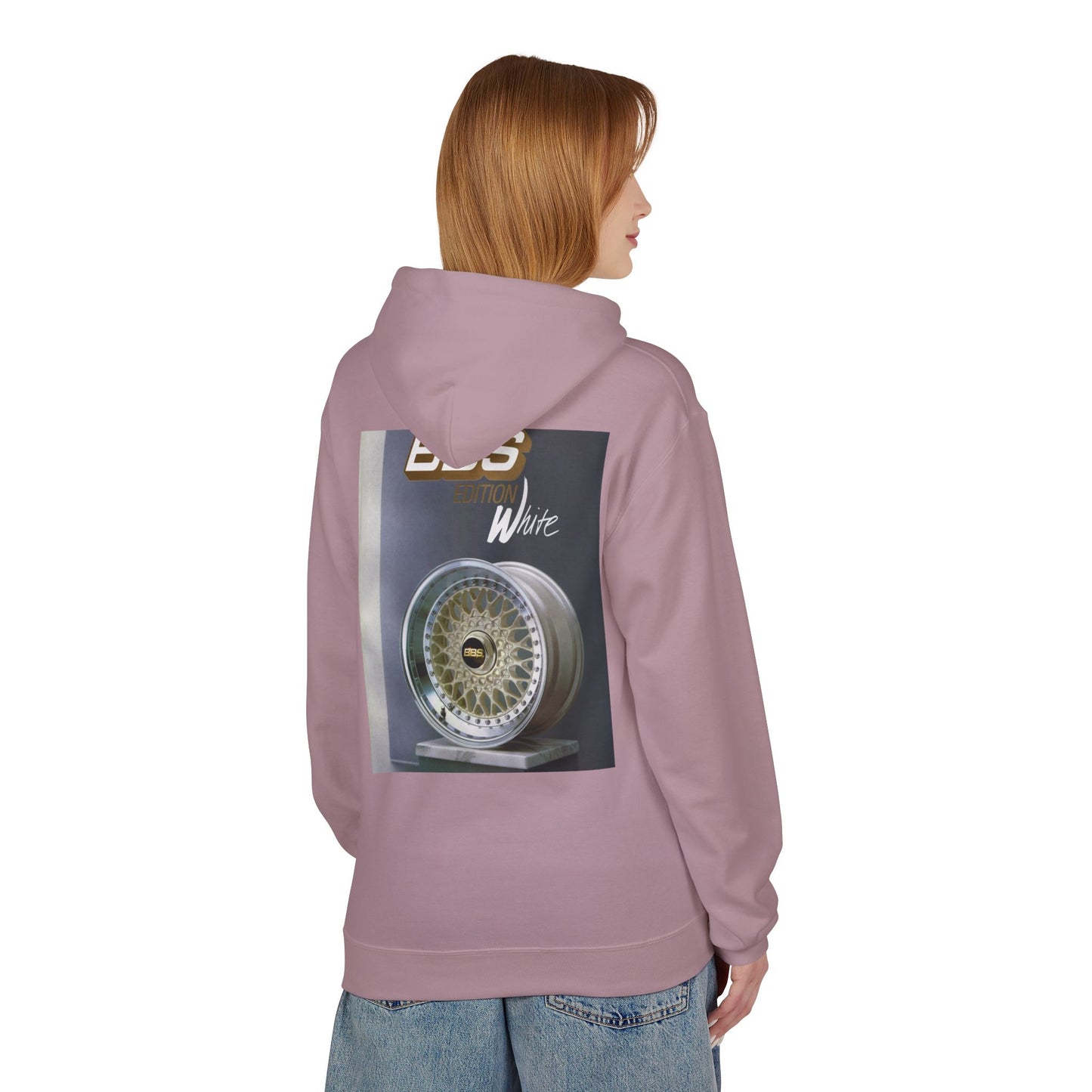 BBS Edition White Hoodie | Unisex Softstyle Fleece + Trendy Car Enthusiast Design